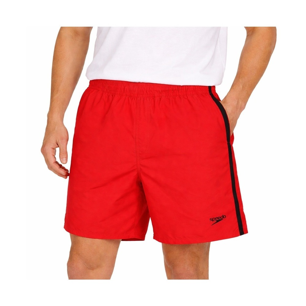 Speedo Mens Swim Trunks Red Black Stripe Mesh Lined XL Quick Dry Board Shorts